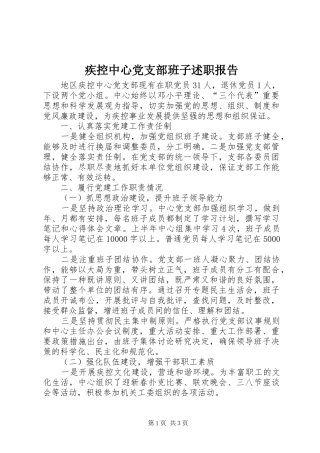 2024年疾控中心党支部班子述职报告