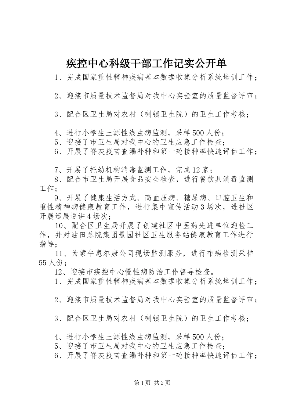 2024年疾控中心科级干部工作记实公开单_第1页