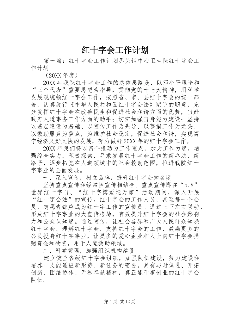 2024年红十字会工作计划_第1页
