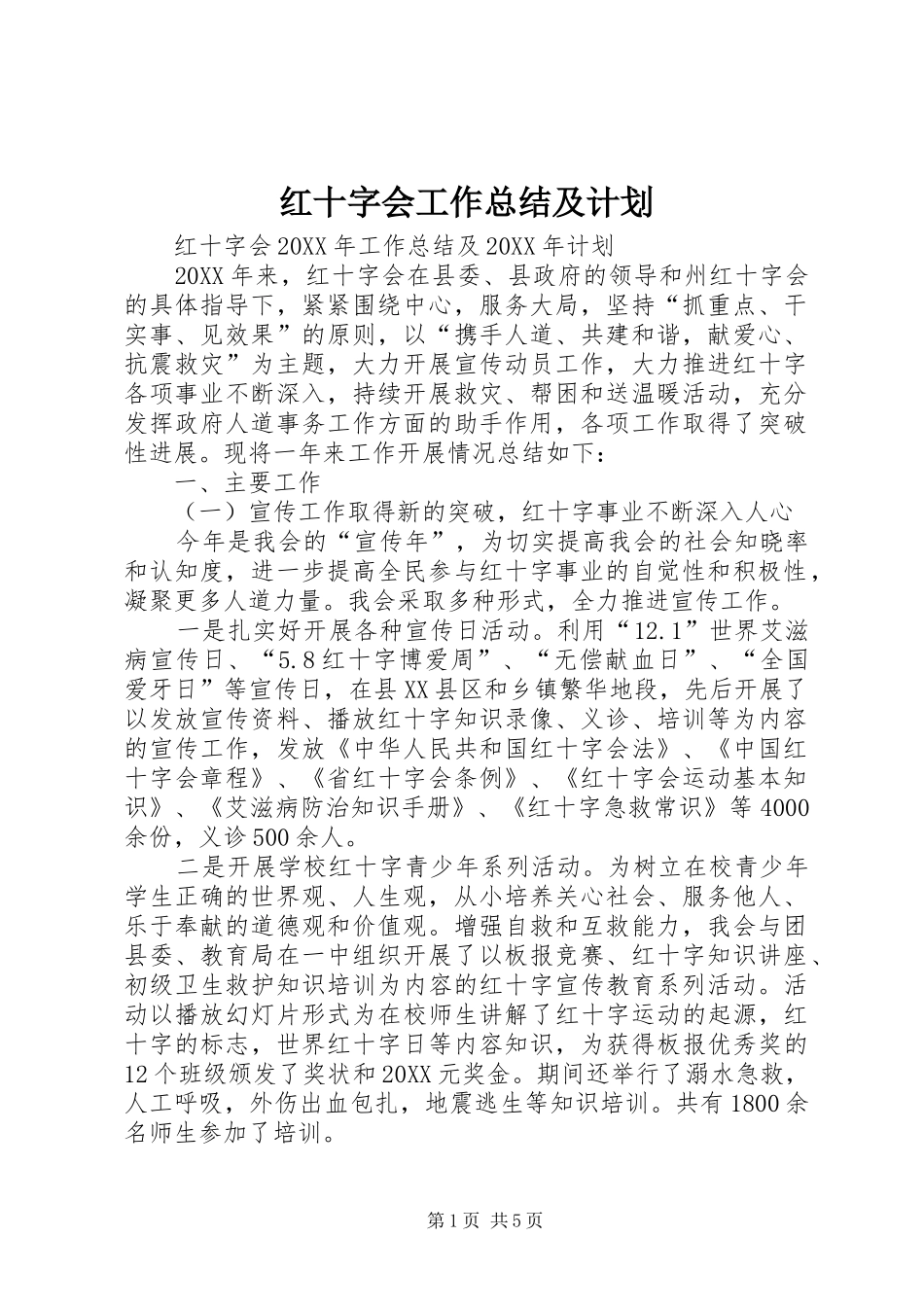 2024年红十字会工作总结及计划_第1页