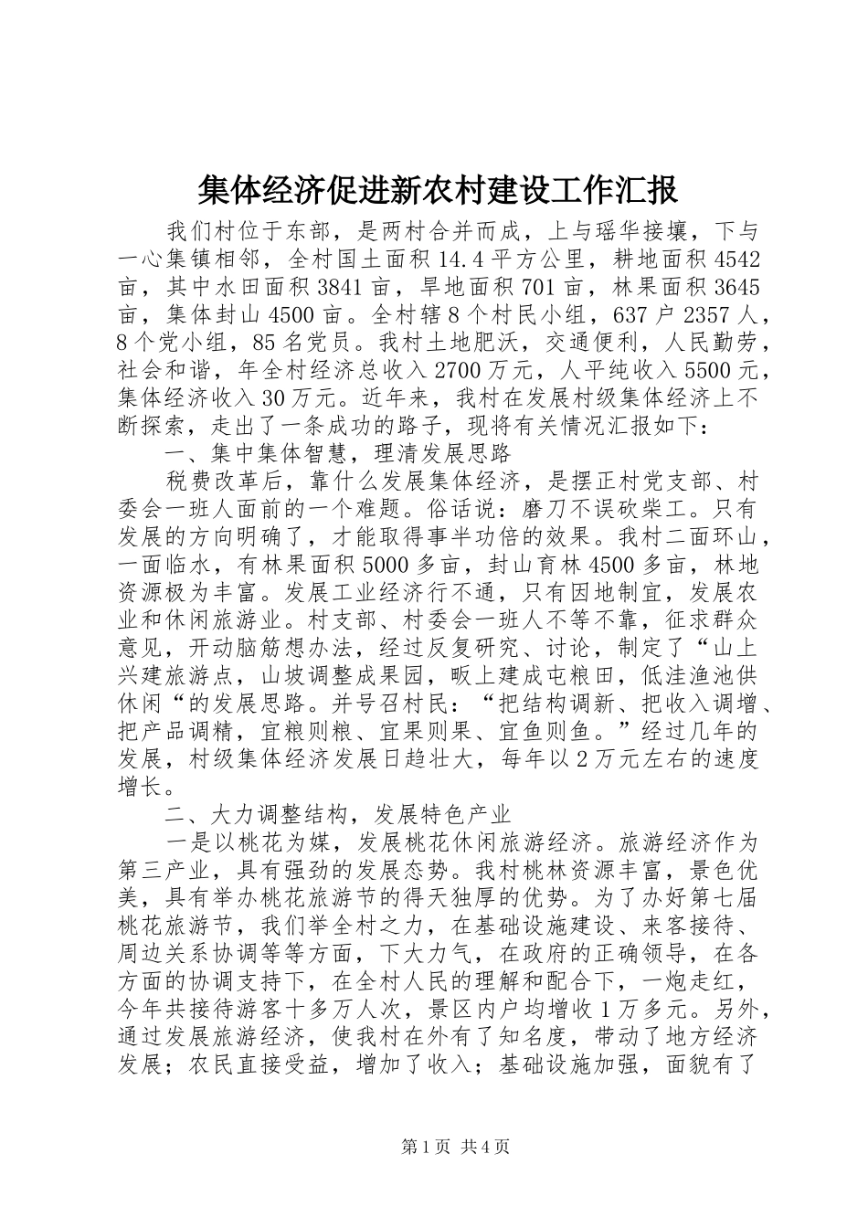 2024年集体经济促进新农村建设工作汇报_第1页