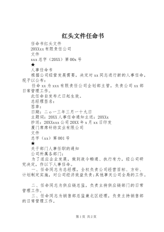 2024年红头文件任命书