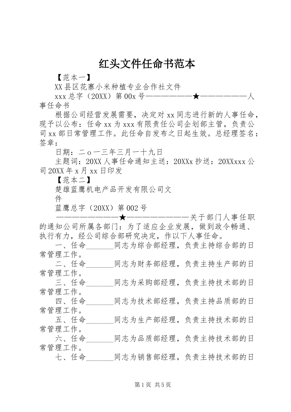 2024年红头文件任命书范本_第1页