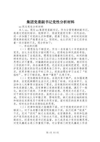 2024年集团党委副书记党性分析材料