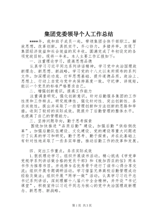2024年集团党委领导个人工作总结