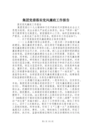 2024年集团党委落实党风廉政工作报告