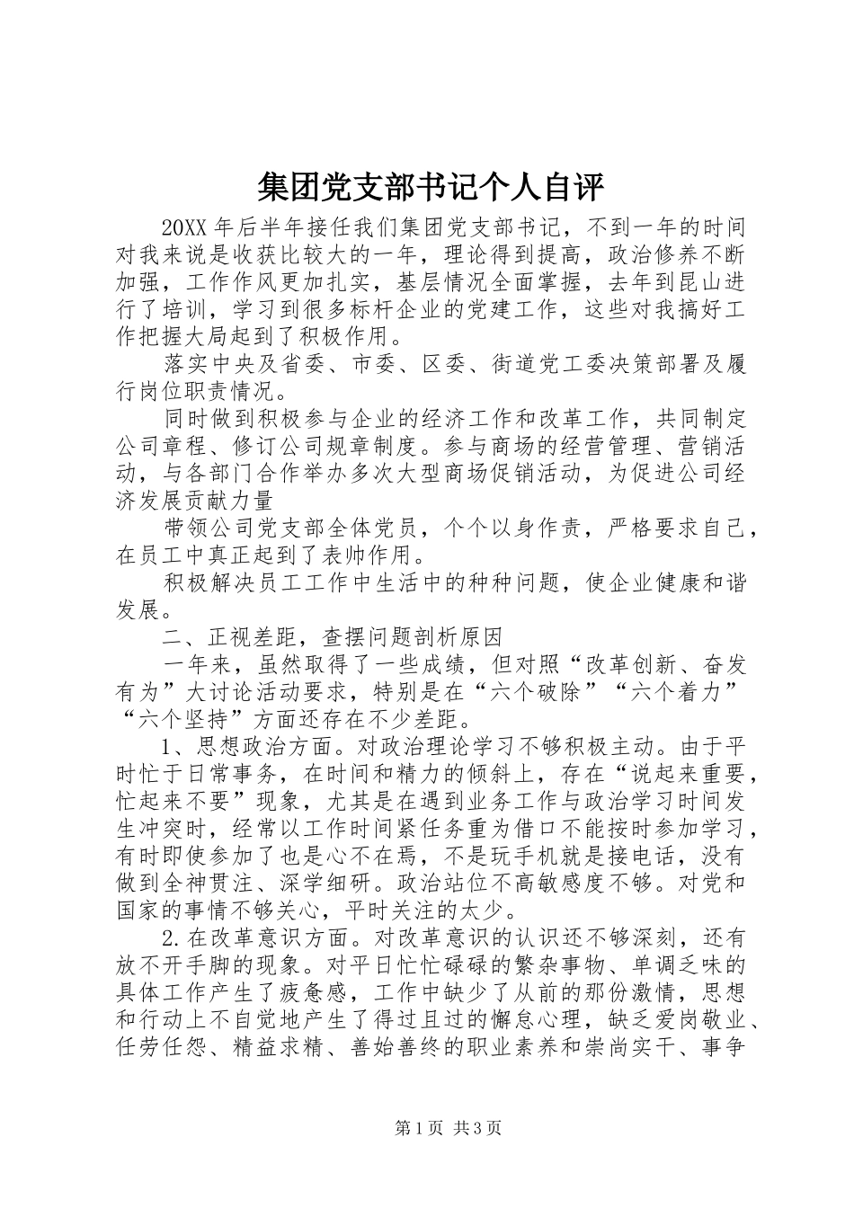 2024年集团党支部书记个人自评_第1页