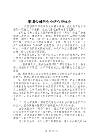 2024年集团公司两会小结心得体会