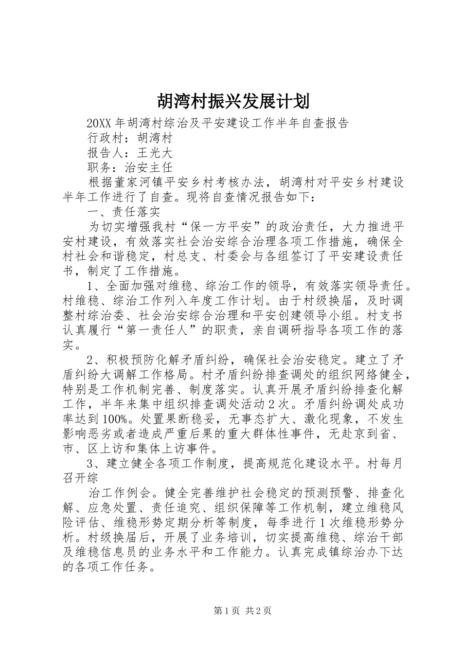 2024年胡湾村振兴发展计划_第1页