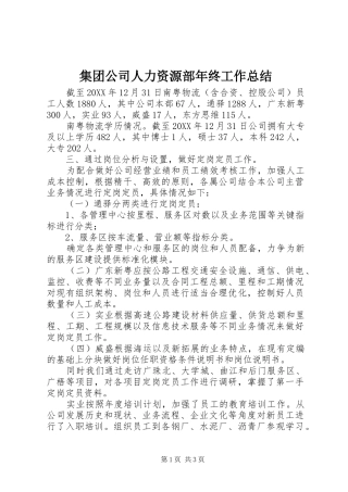 2024年集团公司人力资源部年终工作总结