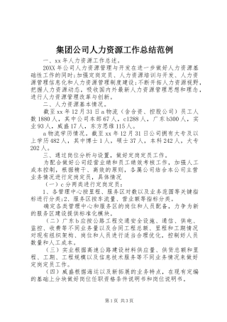 2024年集团公司人力资源工作总结范例