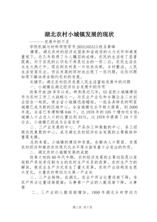 2024年湖北农村小城镇发展的现状