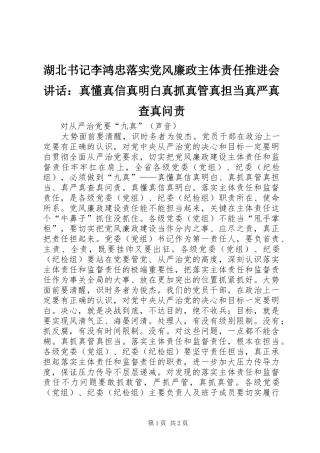 2024年湖北书记李鸿忠落实党风廉政主体责任推进会致辞真懂真信真明白真抓真管真担当真严真查真问责