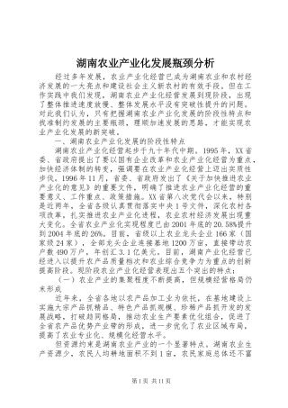 2024年湖南农业产业化发展瓶颈分析