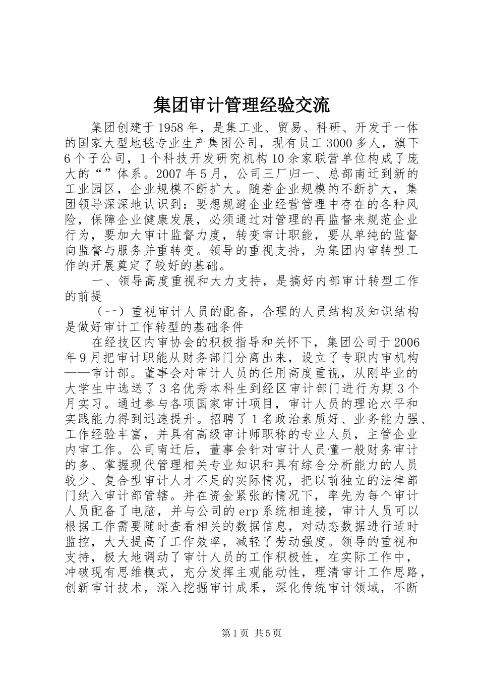 2024年集团审计管理经验交流_第1页