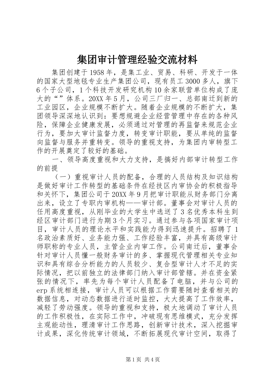 2024年集团审计管理经验交流材料_第1页