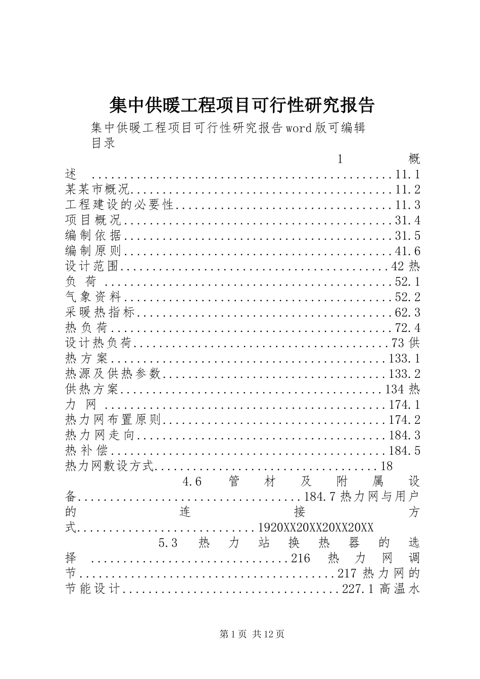 2024年集中供暖工程项目可行性研究报告_第1页