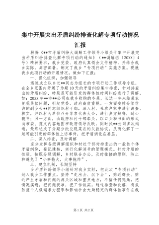 2024年集中开展突出矛盾纠纷排查化解专项行动情况汇报