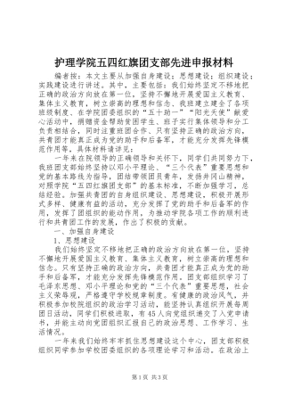 2024年护理学院五四红旗团支部先进申报材料