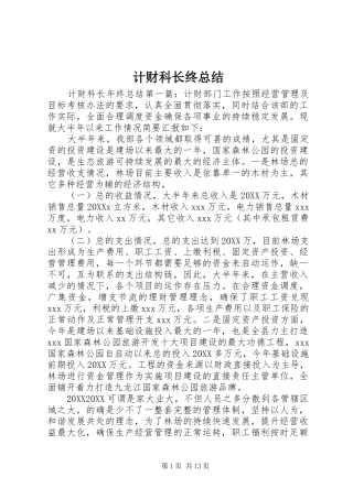 2024年计财科长终总结