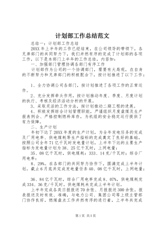 2024年计划部工作总结范文