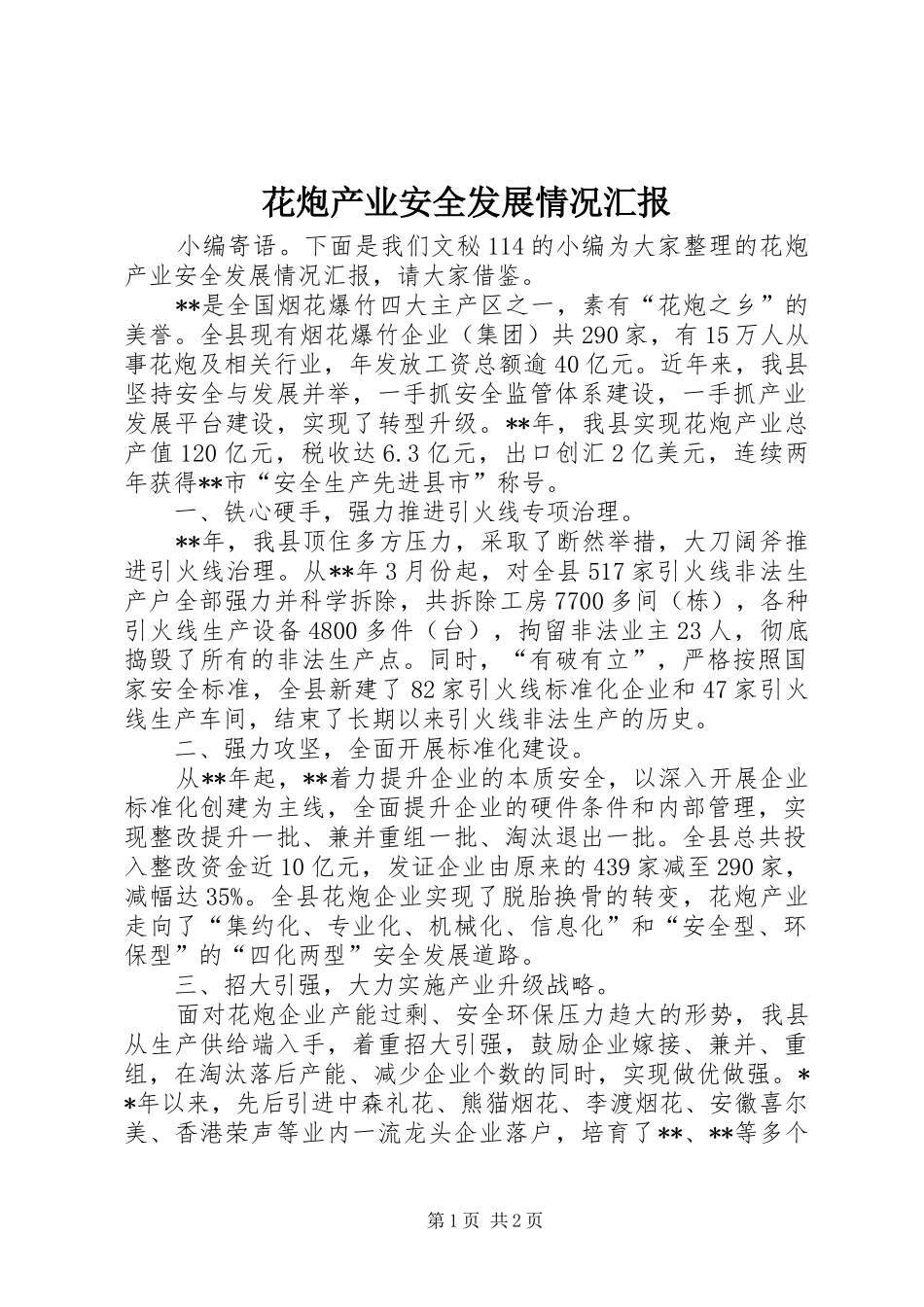 2024年花炮产业安全发展情况汇报_第1页