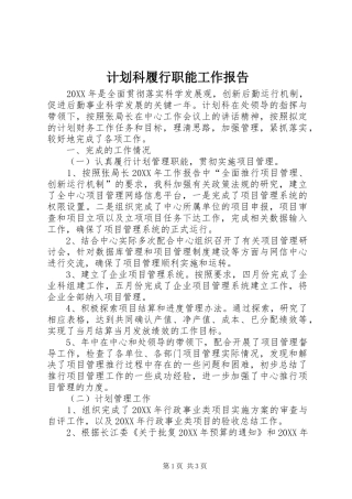 2024年计划科履行职能工作报告