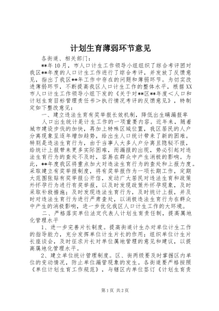 2024年计划生育薄弱环节意见
