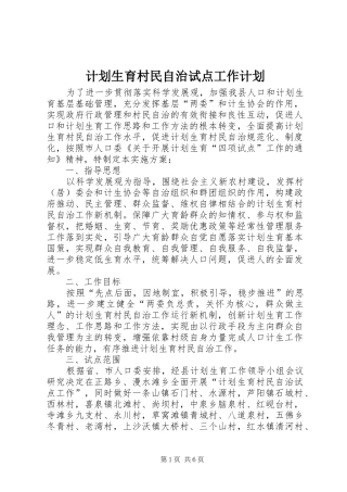 2024年计划生育村民自治试点工作计划