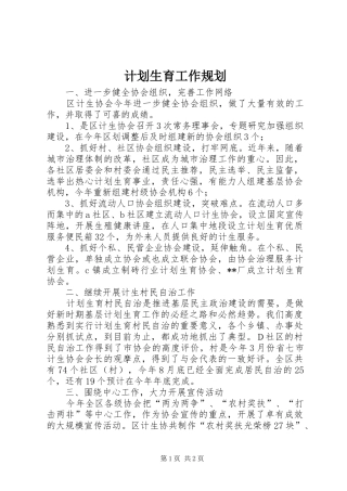 2024年计划生育工作规划