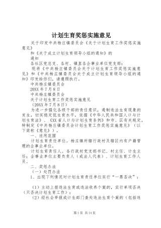 2024年计划生育奖惩实施意见