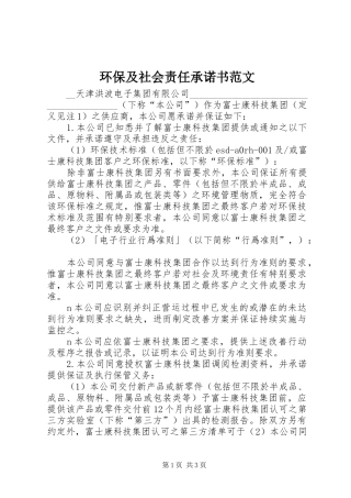 2024年环保及社会责任承诺书范文
