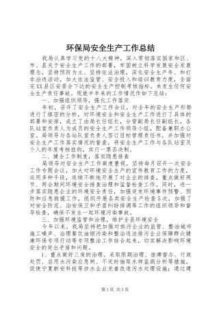 2024年环保局安全生产工作总结