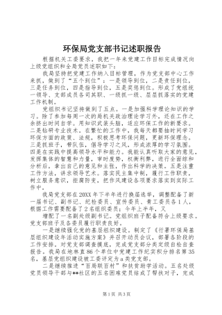 2024年环保局党支部书记述职报告