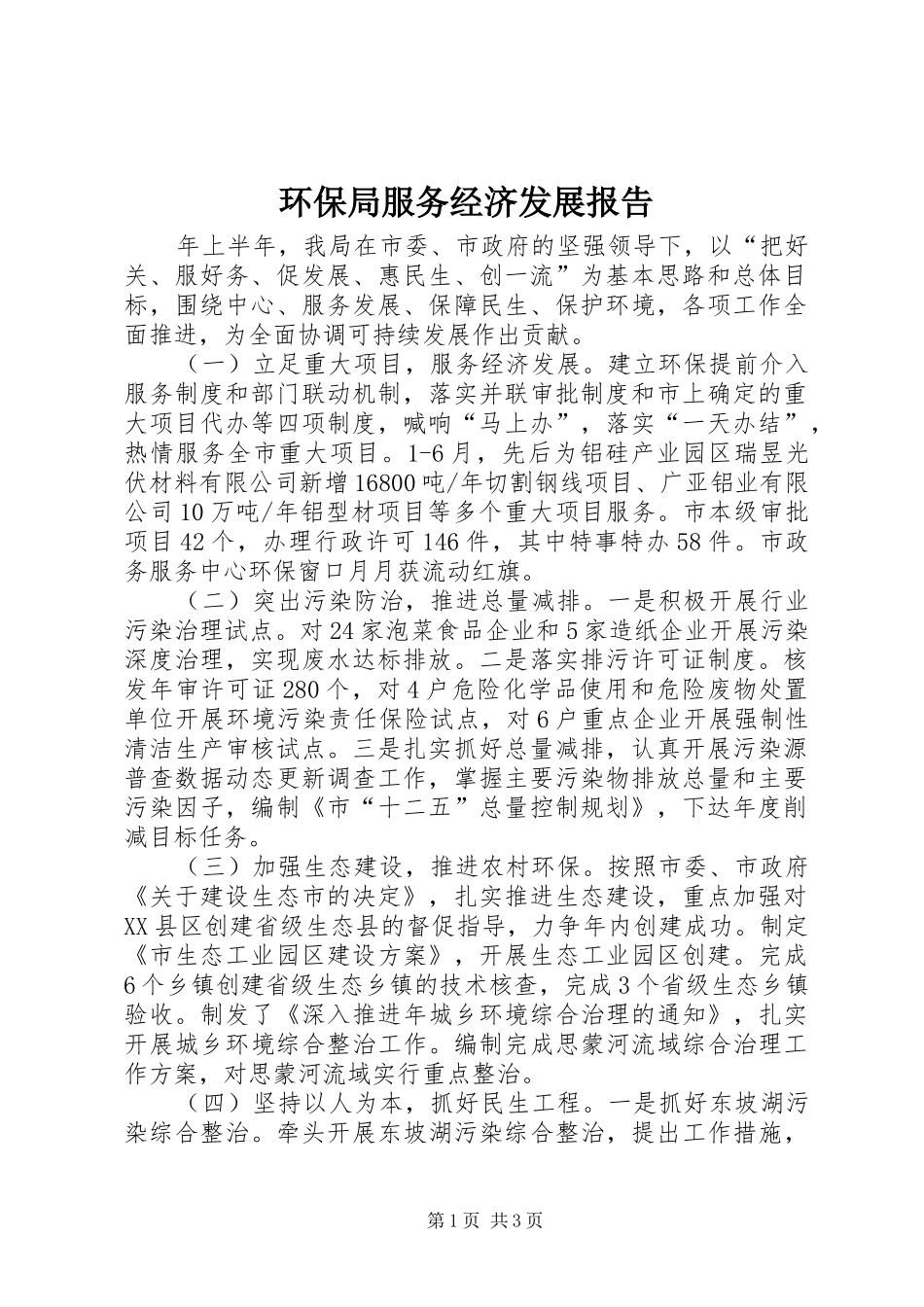 2024年环保局服务经济发展报告_第1页