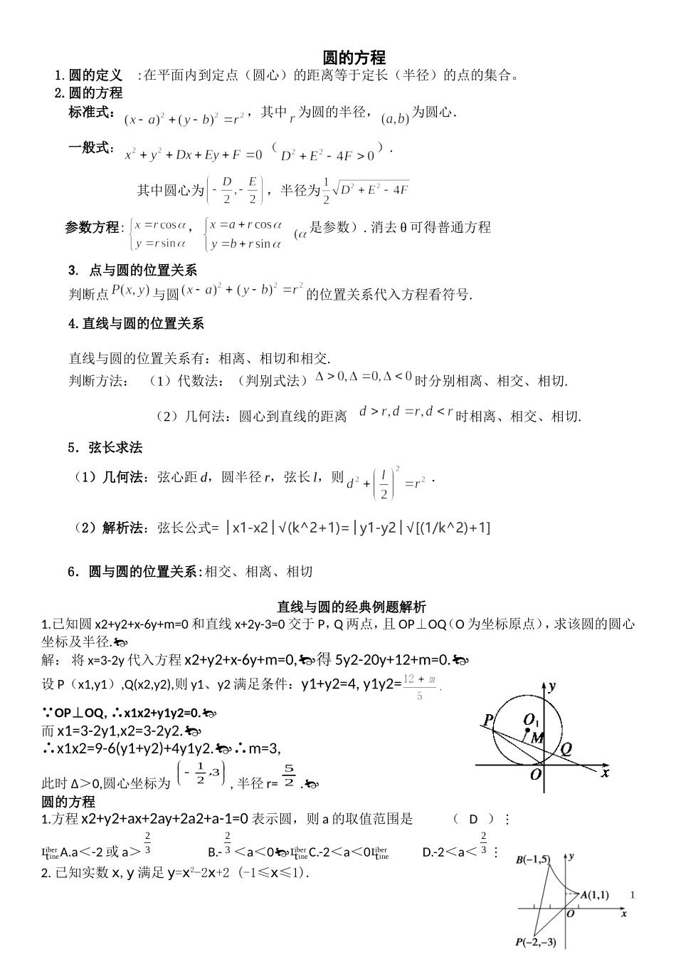 圆的方程知识点总结及相关高考习题详解_第1页