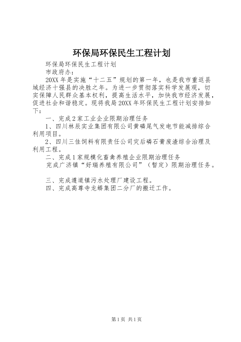 2024年环保局环保民生工程计划_第1页