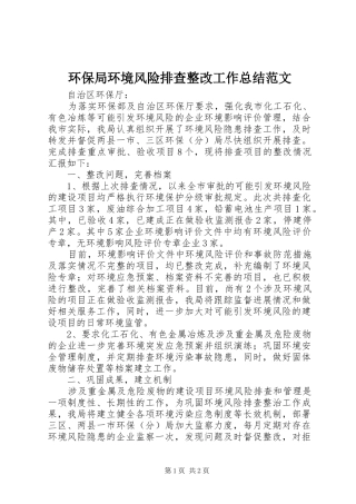 2024年环保局环境风险排查整改工作总结范文