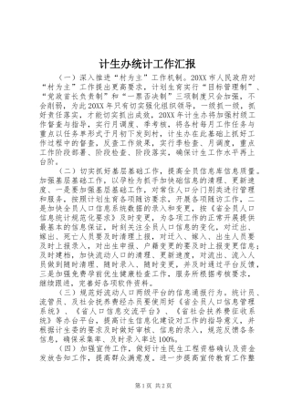 2024年计生办统计工作汇报