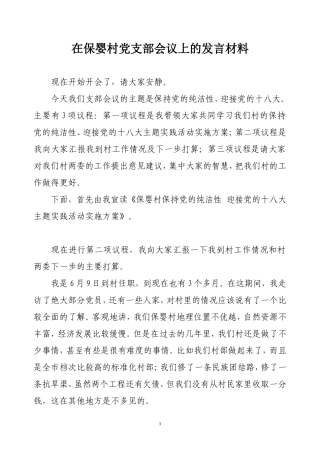 在村党支部会议上的发言材料