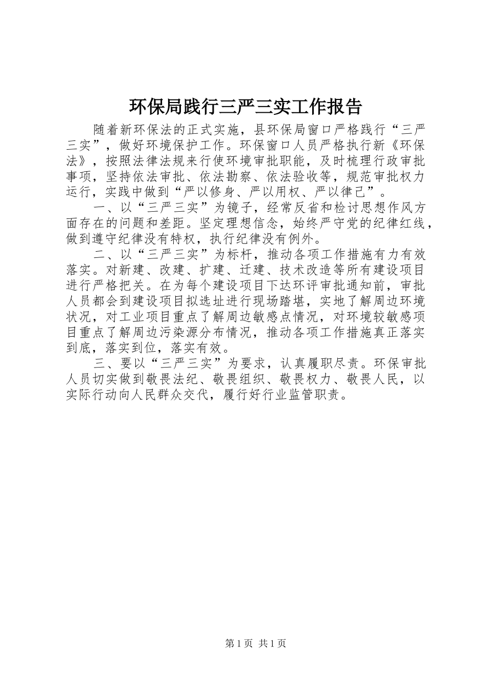 2024年环保局践行三严三实工作报告_第1页