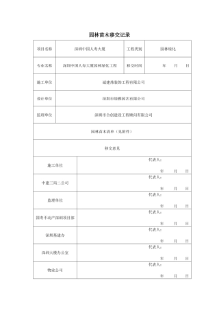 园林苗木移交书