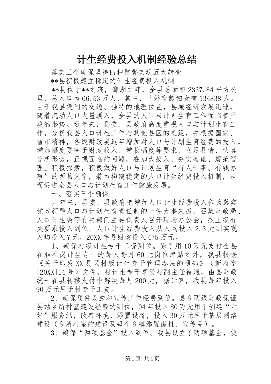 2024年计生经费投入机制经验总结_第1页