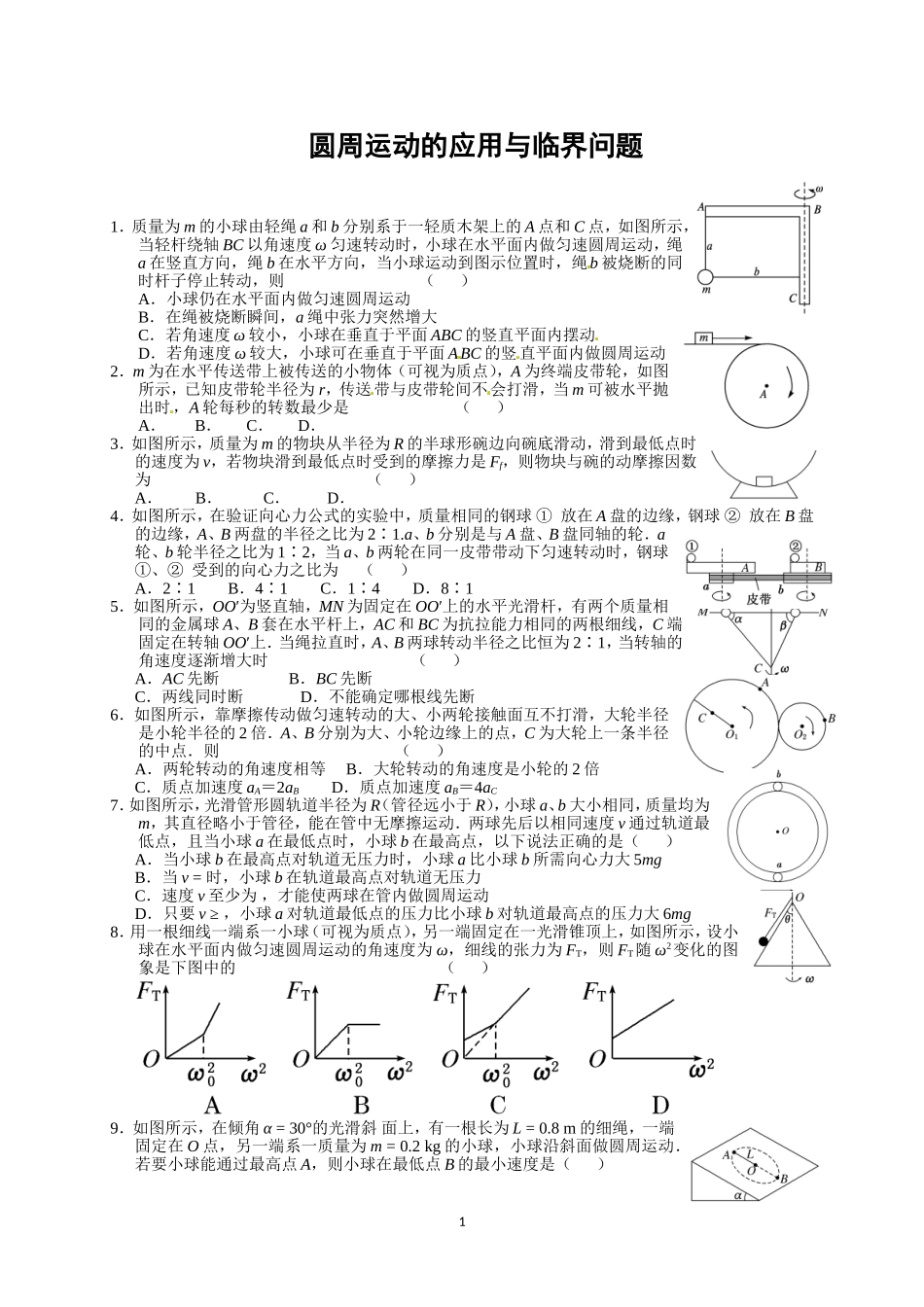 圆周运动的应用与临界问题专题练习_第1页