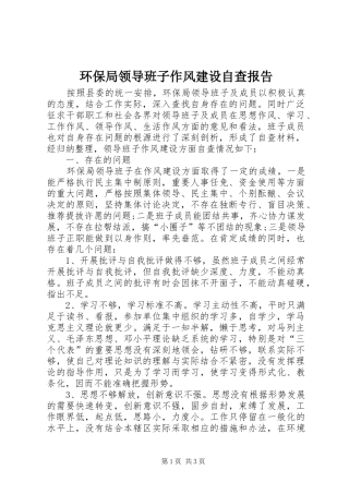 2024年环保局领导班子作风建设自查报告