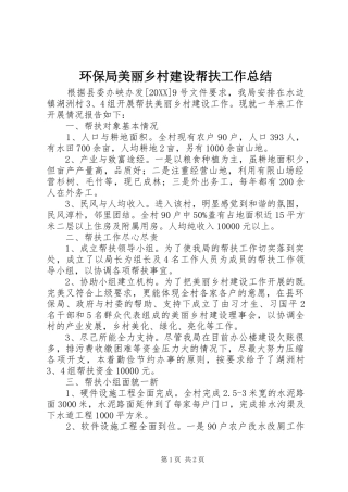 2024年环保局美丽乡村建设帮扶工作总结