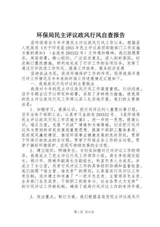 2024年环保局民主评议政风行风自查报告