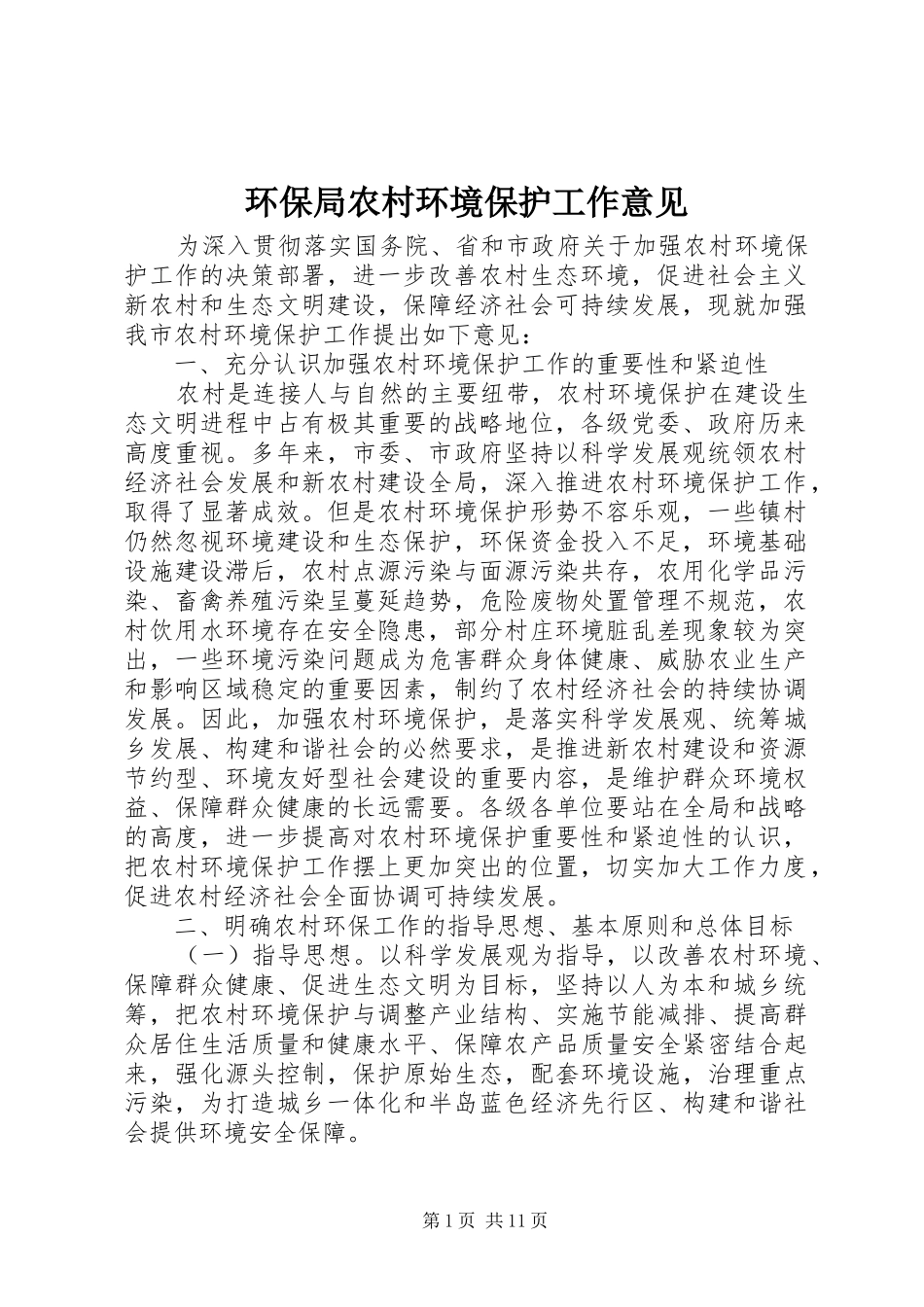 2024年环保局农村环境保护工作意见_第1页