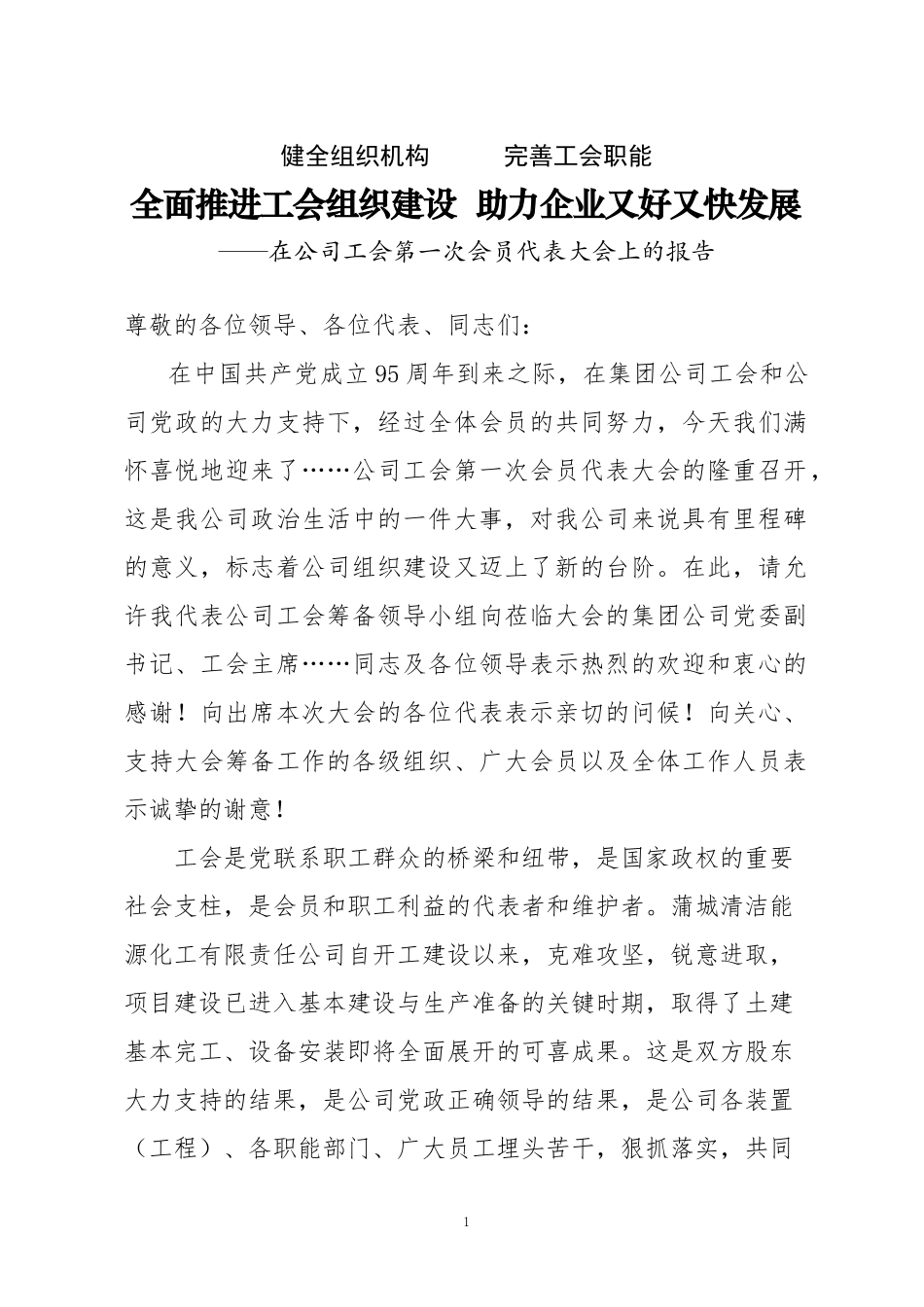在公司工会第一次会员代表大会上的报告_第1页