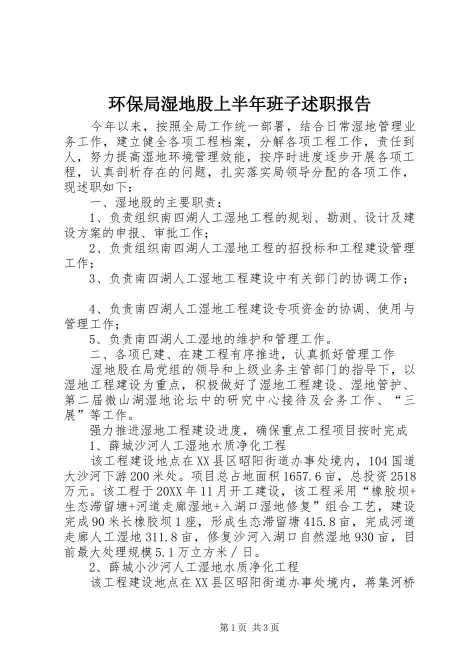 2024年环保局湿地股上半年班子述职报告_第1页